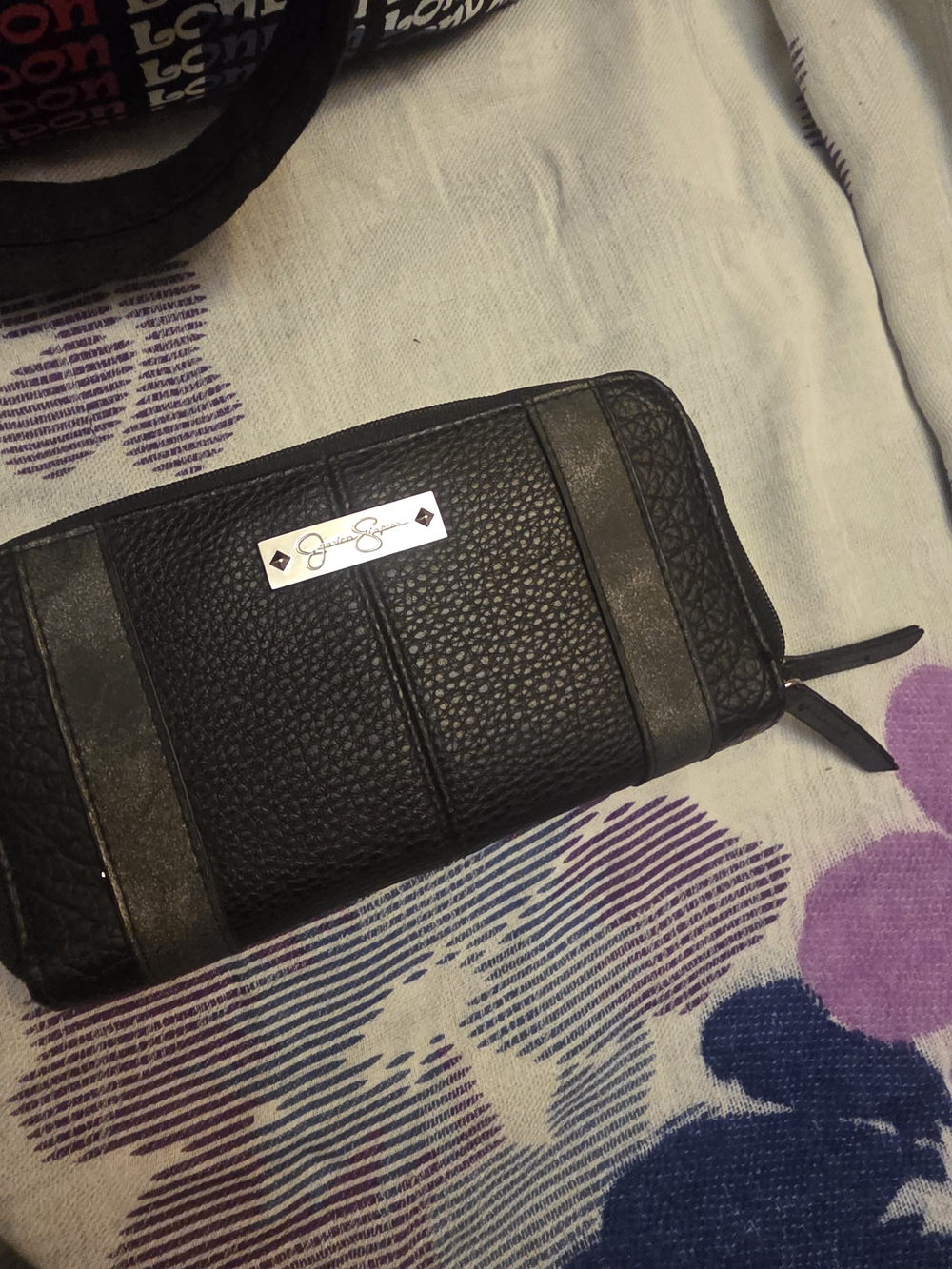 Jessica Simpson Black Pebbled Zip Wallet